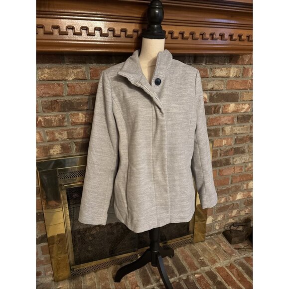 Lands End Heavy Gray Lined Size 12 Pea Coat Hidden Buttons - Picture 1 of 8